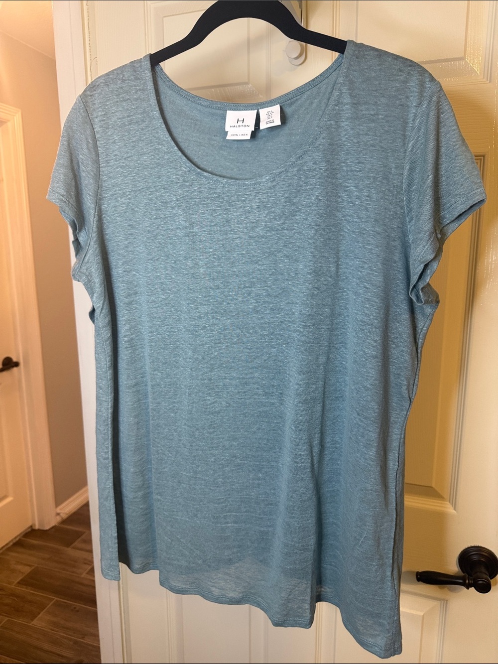 H by Halston Short Sleeve Scoop Neck Top with wrapped back - Light Sea Glass